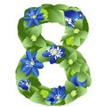 vector image of the number 8 in the form of flowers and leaves of liverwort