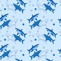 Seamless shark pattern on blue background for print or textile or web design Royalty Free Stock Photo