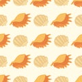 A pattern of two beige shells on a yellow background Royalty Free Stock Photo