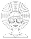 Vector image of an old fashioned girl wearing a hat and sunglasses