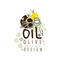 Vector Image Olive Oil Label With Olives Hand Drawn And Leaves vector illustration
