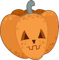 Vector image of a orange pumpkin head, cut out face, with freckle spots