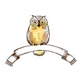 Vector image of an owl with college ribbon. symbol of wisdom isolated Royalty Free Stock Photo