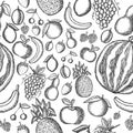 Vector image of painted fruits on a white background. Graphic seamless pattern.