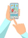 Vector image of a phone with a city map. Smartphone in the hands. Illustration of navigation and gps on screen. Order food online Royalty Free Stock Photo