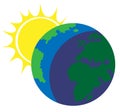 Vector image of the planet earth with the sun behind it Royalty Free Stock Photo