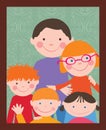 Vector image of portrait big friendly young family