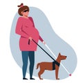 A vector image of a pregnant unseeing woman with a guide-dog