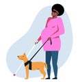 A vector image of a pregnant unseeing woman with a guide-dog