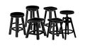 Set of six wooden and metal stools with square and round seats in black silhouette vector illustration Royalty Free Stock Photo