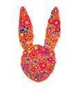 Rabbit head silhouette with colorful flowers