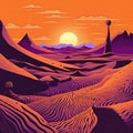 Retro depiction of the Superstition Mountains and saguaro cactus in the picturesque Arizona desert