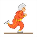 Vector Image Of A Running Old Woman. The Old Woman In A Tracksuit, Sneakers. Elderly Woman, Senile People Concept, Logo. Isolated