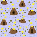 Seamless pattern with capybaras in lemons