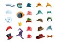 Image of a set assembled from hats related to different themes and preferences. Cartoon. EPS 10 Royalty Free Stock Photo
