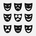 Vector image set of black theatrical masks. Royalty Free Stock Photo