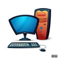 Cartoon monitor, system unit, keyboard, computer mouse Royalty Free Stock Photo
