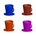 Vector image set of colored, colorful cups 3d with a saucer of on a white background