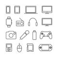 Vector image set of devices and electronics line icons.