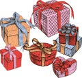 Different boxes with gifts. All objects are isolated. Royalty Free Stock Photo