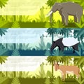 Set of flat banners with asian animals