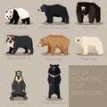 Set of flat geometric bear icons