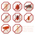 Set of flat polygonal signs of pest icons
