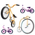 Vector image of a set of four different bicycles Royalty Free Stock Photo