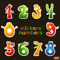 Cartoon characters numbers stickers set Royalty Free Stock Photo