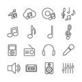 Vector image set music line icons.