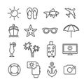 Vector image set summer vacation line icons.