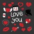 Vector image set Valentine`s day icons.