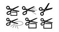 Scissors cutting different shapes and lines vector icons in black simple style Royalty Free Stock Photo