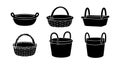 Set of black basket icons different styles simple design for shopping and storage vector illustration Royalty Free Stock Photo