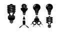 Light bulbs energy saving incandescent and halogen bulbs vector icons set black silhouette Royalty Free Stock Photo