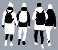 Vector image of silhouettes four students going for a stroll