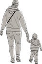 Vector image of silhouettes mother and her baby walking on a stroll