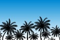 Vector image of silhouettes of palm trees against a blue sky at sunrise. Summer beach illustration. Royalty Free Stock Photo