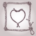Vector image of sketches heart shape and frame from rigging rope Royalty Free Stock Photo