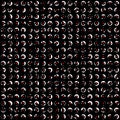 Vector image. Small grunge regular polka dot pattern on black background.