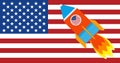 Vector image of a spaceship flight with astronauts on the background of the American flag, the concept of launching tourists to th Royalty Free Stock Photo