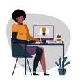 A vector of a student with a prothesis while the remote study Royalty Free Stock Photo