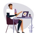 A vector of a student with a prothesis while the remote study Royalty Free Stock Photo