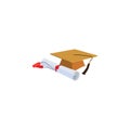 Vector image. Student`s cap and diploma. Graduation cap