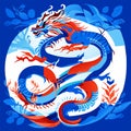 Vector image of a stylized Chinese dragon on a blue background. AI Generated