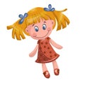 Vector image of a stylized doll with a wide cute smile. Emotion