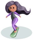 Vector image of a stylized image of a girl on a surfboard. Cartoon style. Isolated over white background. EPS 10