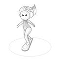 Vector image of a stylized image of a girl on a surfboard. Outlinestyle. Isolated over white background. EPS 10
