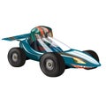 Vector image of a stylized racing car in the form of a shark with a bear racer in an outfit and a helmet. Royalty Free Stock Photo