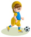 Vector image of a stylized image of a young man with a ball in the form of a football player. Cartoon style. Isolated over white
